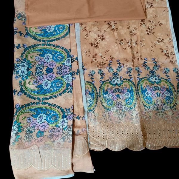 এক্সক্লুসিভ গর্জিয়াস এমব্রয়ডারি ওয়ার্ক গাউন থ্রি পিস ব্লেক হোয়াইট কমিউনিকেশন