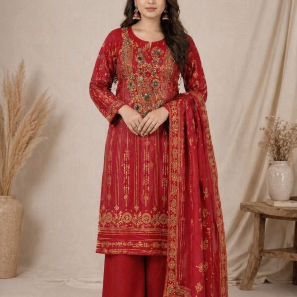 এক্সক্লুসিভ গর্জিয়াস এমব্রয়ডারি ওয়ার্ক গাউন থ্রি পিস ব্লেক হোয়াইট কমিউনিকেশন